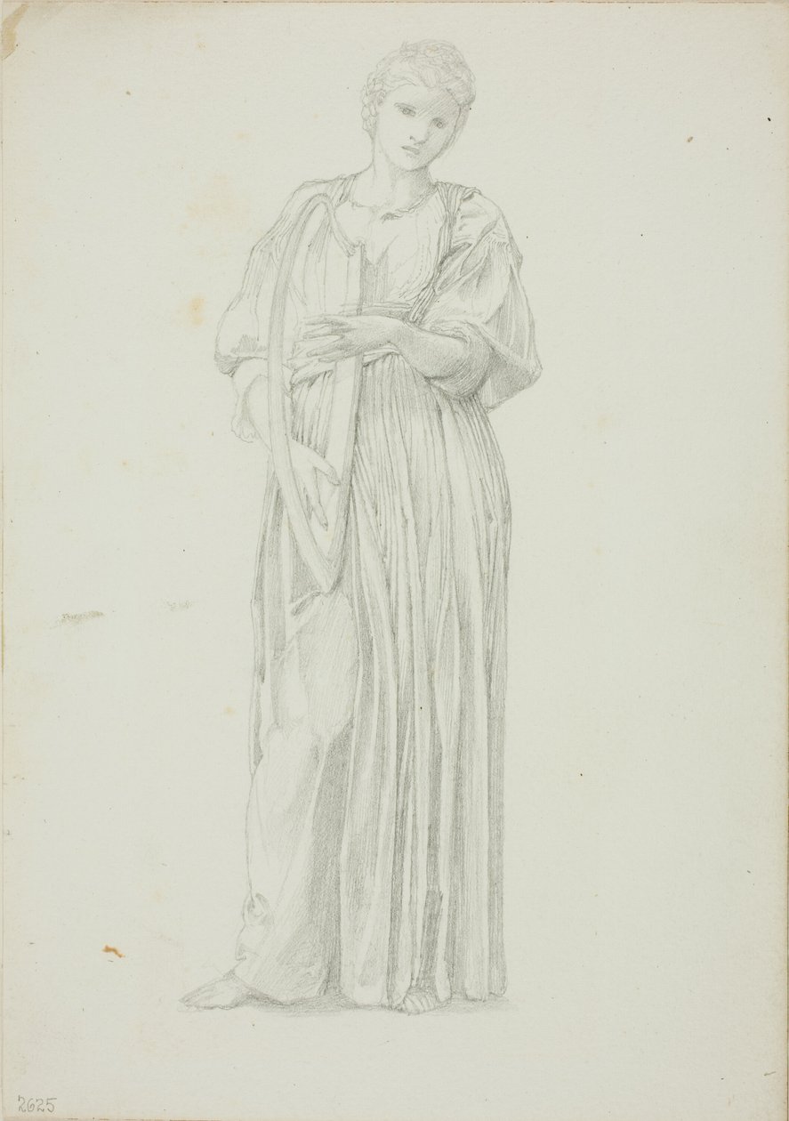 Dökümlü Bir Arp Üzerinde Oynayan Kadın Figürü by Sir Edward Burne Jones