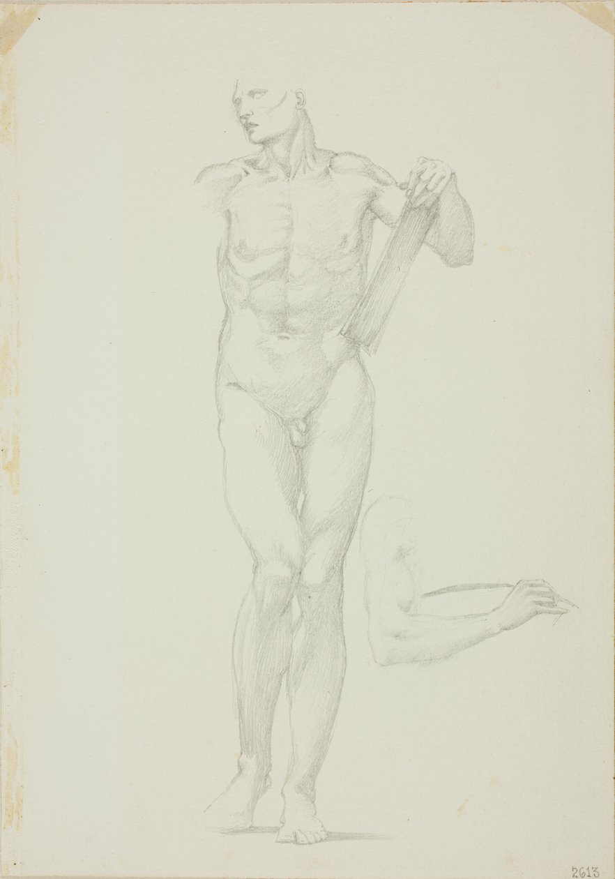 Tabletli Ayakta Erkek; sağ kolun ayrı çizimi by Sir Edward Burne Jones