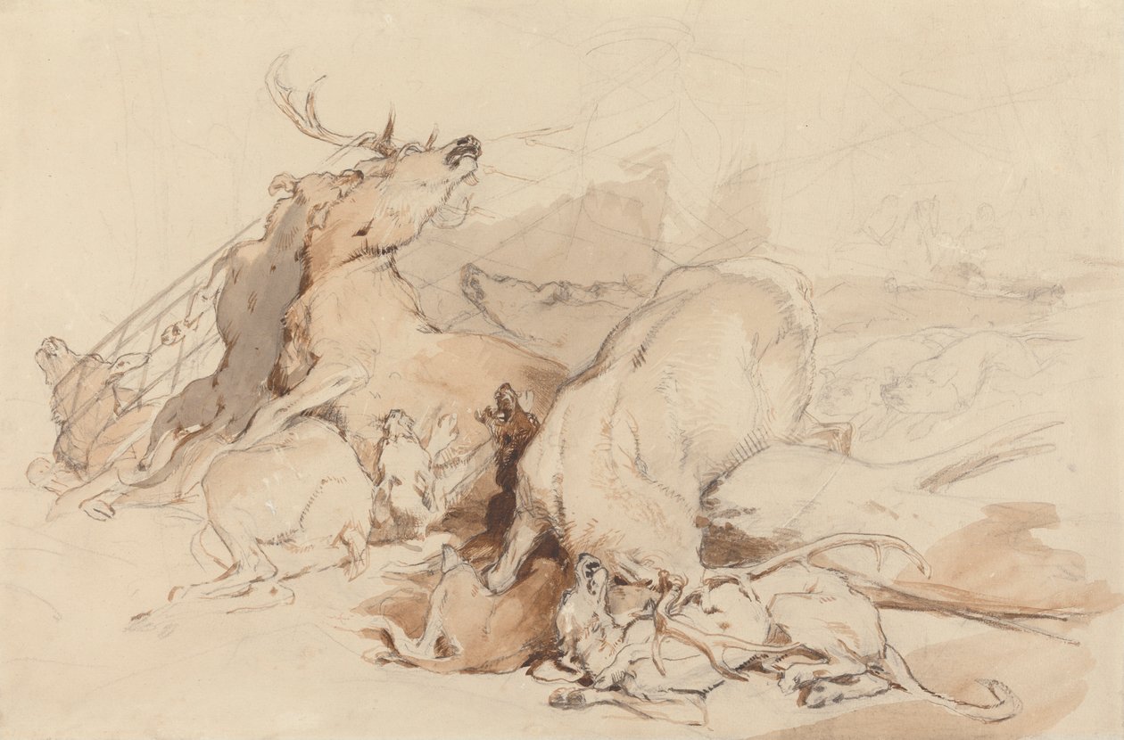 Geyiklere Saldıran Tazılar ve Avcılar by Sir Edwin Henry Landseer