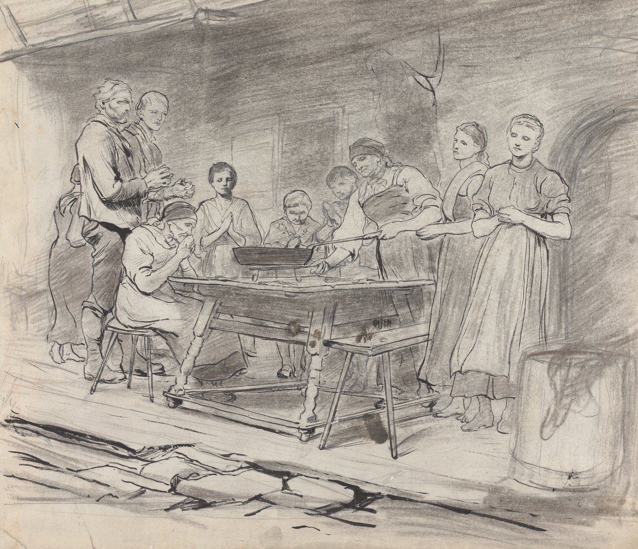 Kadınların ve Erkeklerin Yemekten Önce Zarafet Söylemesi Çalışması by Sir Hubert von Herkomer