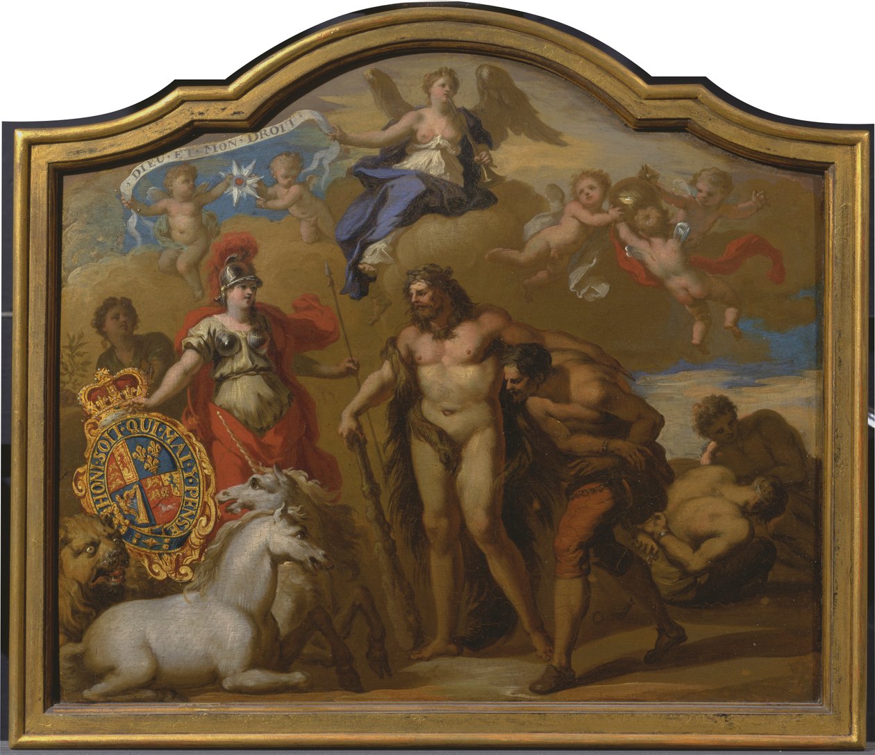 Karadan Büyük Britanya'nın Gücü Alegorisi, George I'in tören koçu için dekoratif bir panel tasarımı by Sir James Thornhill