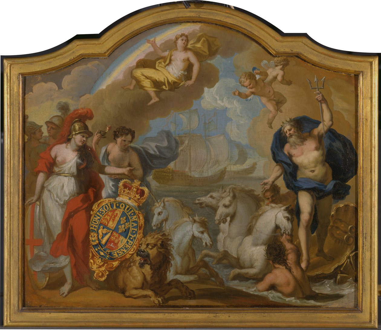 Büyük Britanya'nın Deniz Yolundaki Gücü Alegorisi, I. George'un tören koçu için dekoratif bir panel tasarımı by Sir James Thornhill