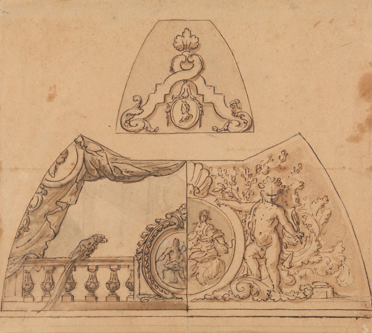 Tavan Dekorasyonu için Tasarım (Papağanlı) by Sir James Thornhill