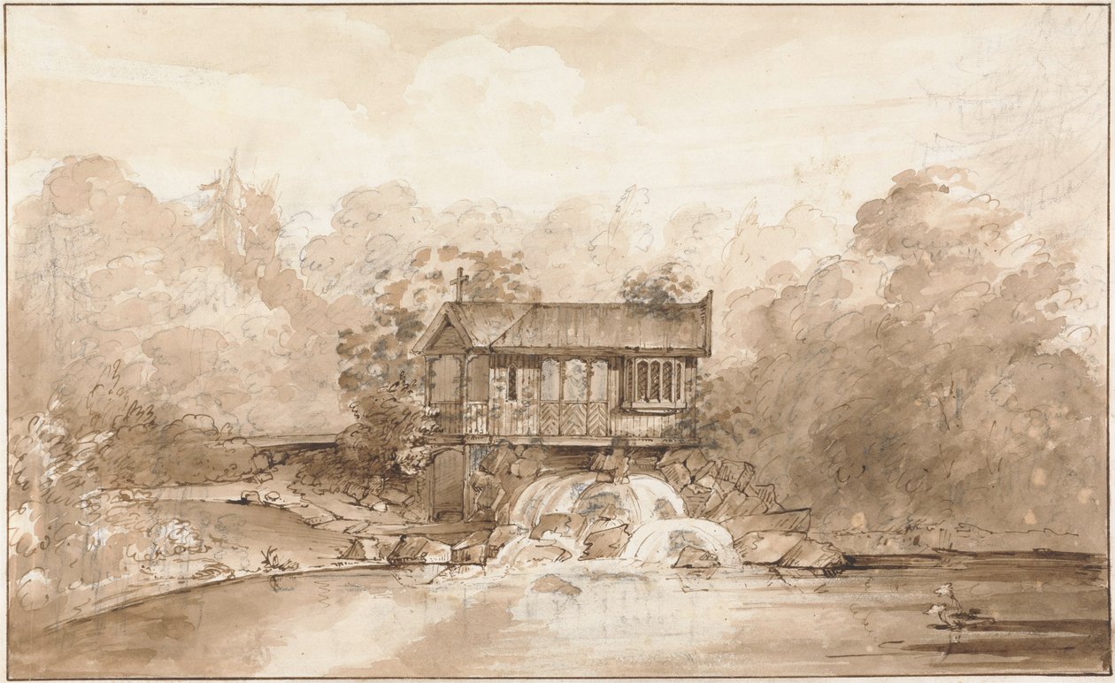Hermitage, Virginia Water için tasarım (grafit üzerinde kalem ve kahverengi mürekkep, kağıt üzerinde yıkama ile) by Sir Jeffry Wyatville