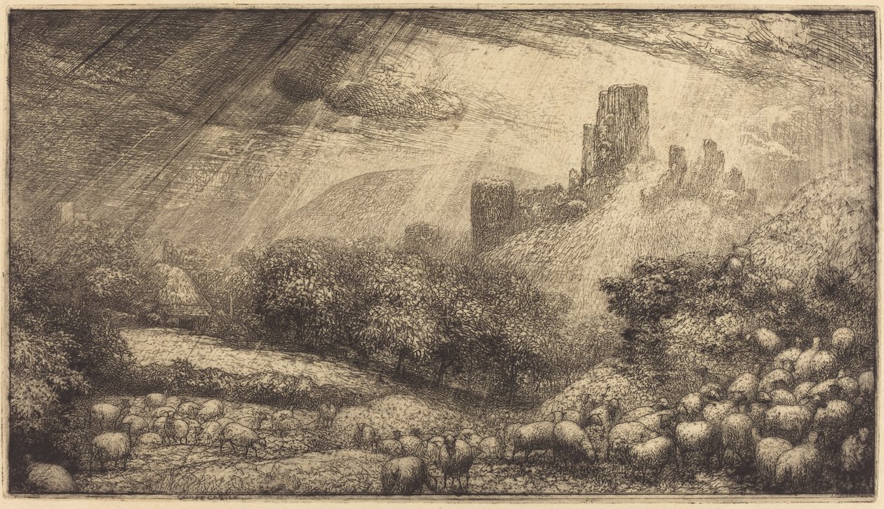 Corfe Kalesi: Yağmurdan Sonra Güneşin Etkisi by Sir John Charles Robinson