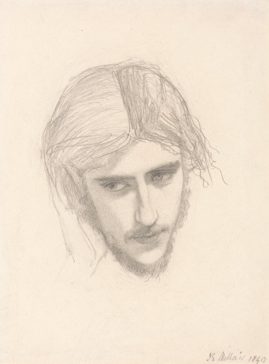 "Ferdinand Lured by Ariel"de Ferdinand'ın Başı İçin Çalışma by Sir John Everett Millais