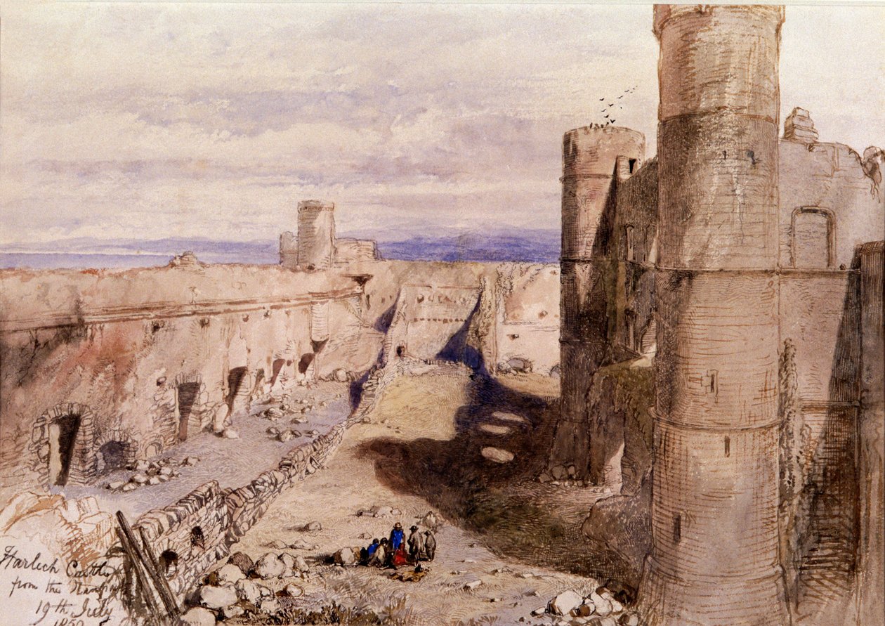 Surlardan Harlech Kalesi, Galler, 1850 by Sir John Gilbert