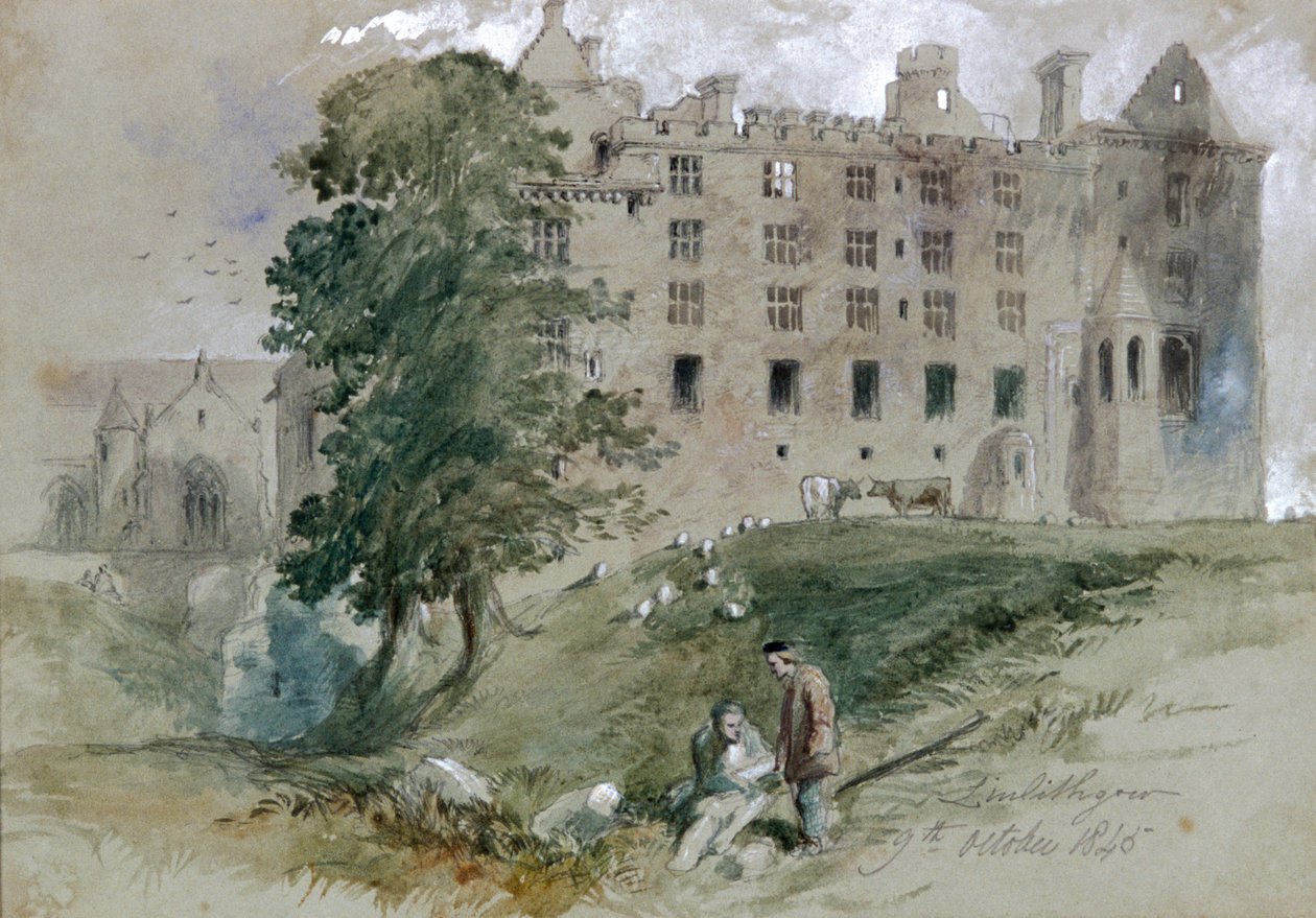 Linlithgow Kalesi, Batı Lothian, İskoçya, 1845 by Sir John Gilbert