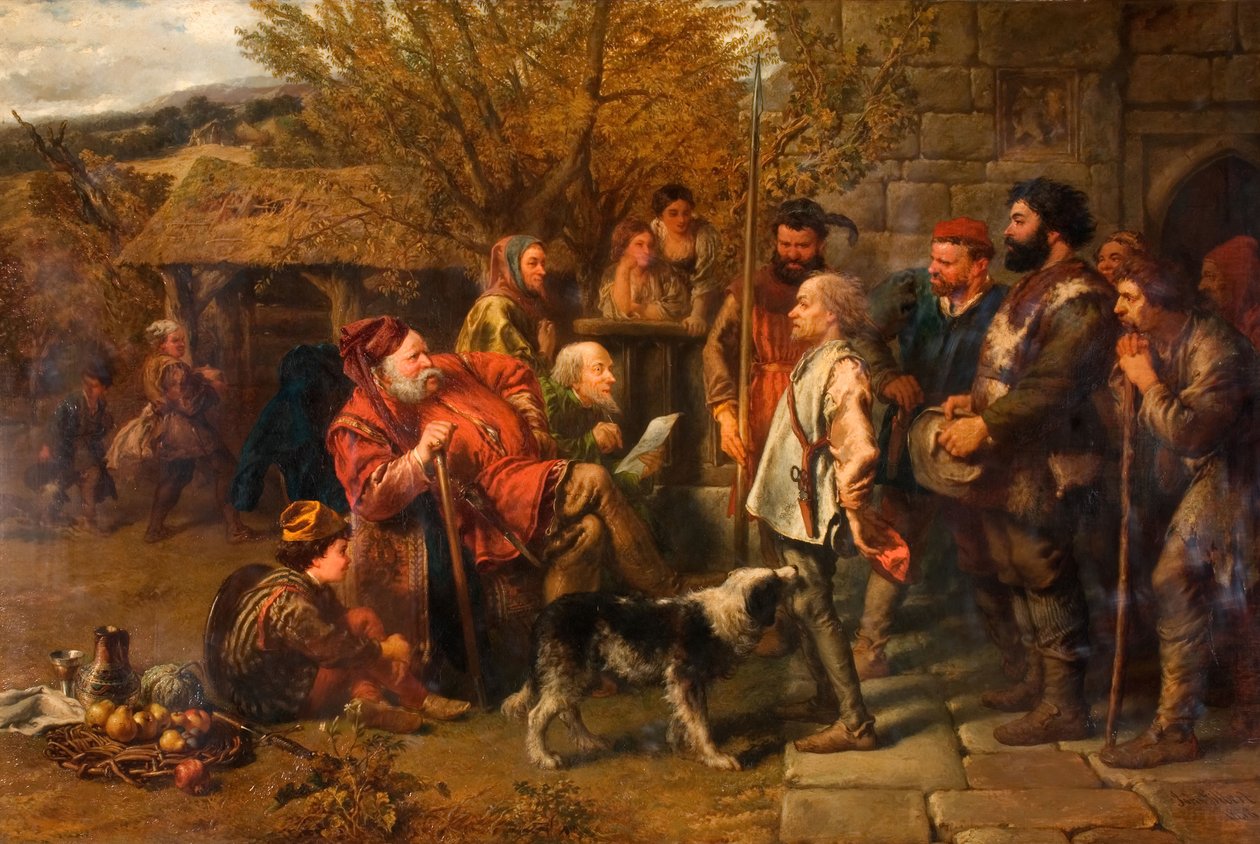 Sir John Falstaff Düzensiz Alayı İncelerken, 1858. by Sir John Gilbert