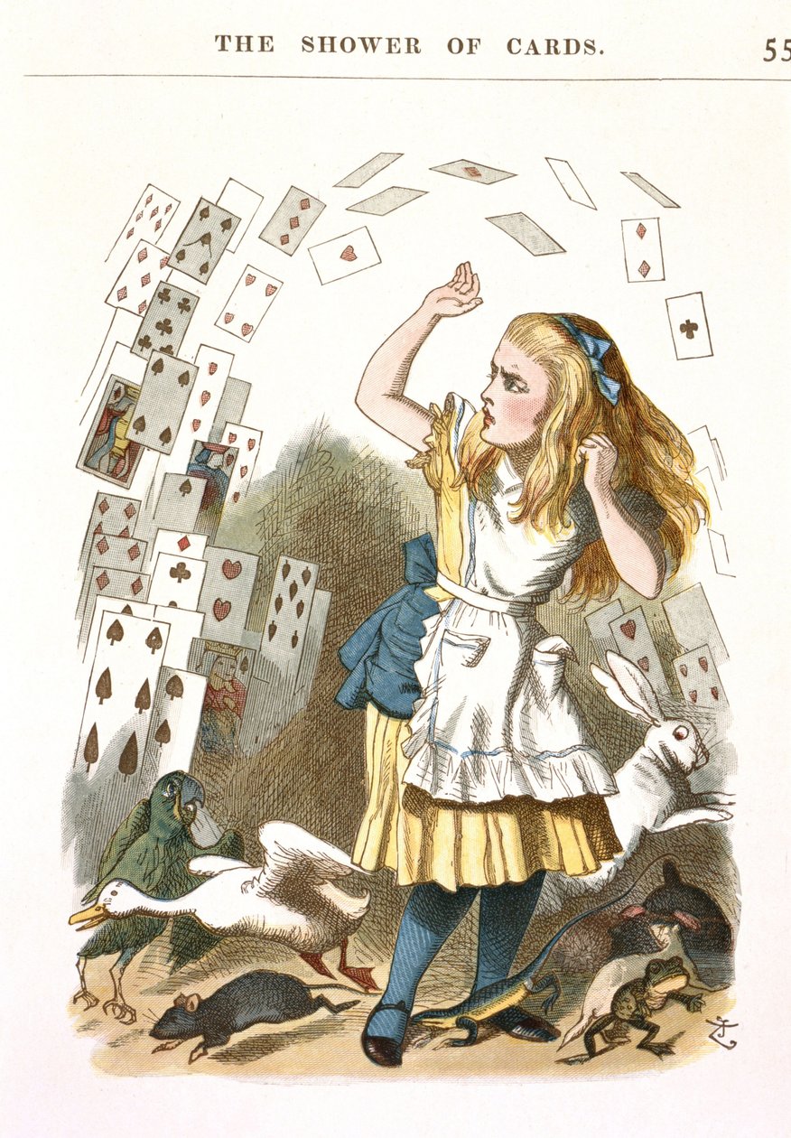 Kartların Yağmuru. Alice Harikalar Diyarında için çizim, L. Carroll, 1890 by Sir John Tenniel