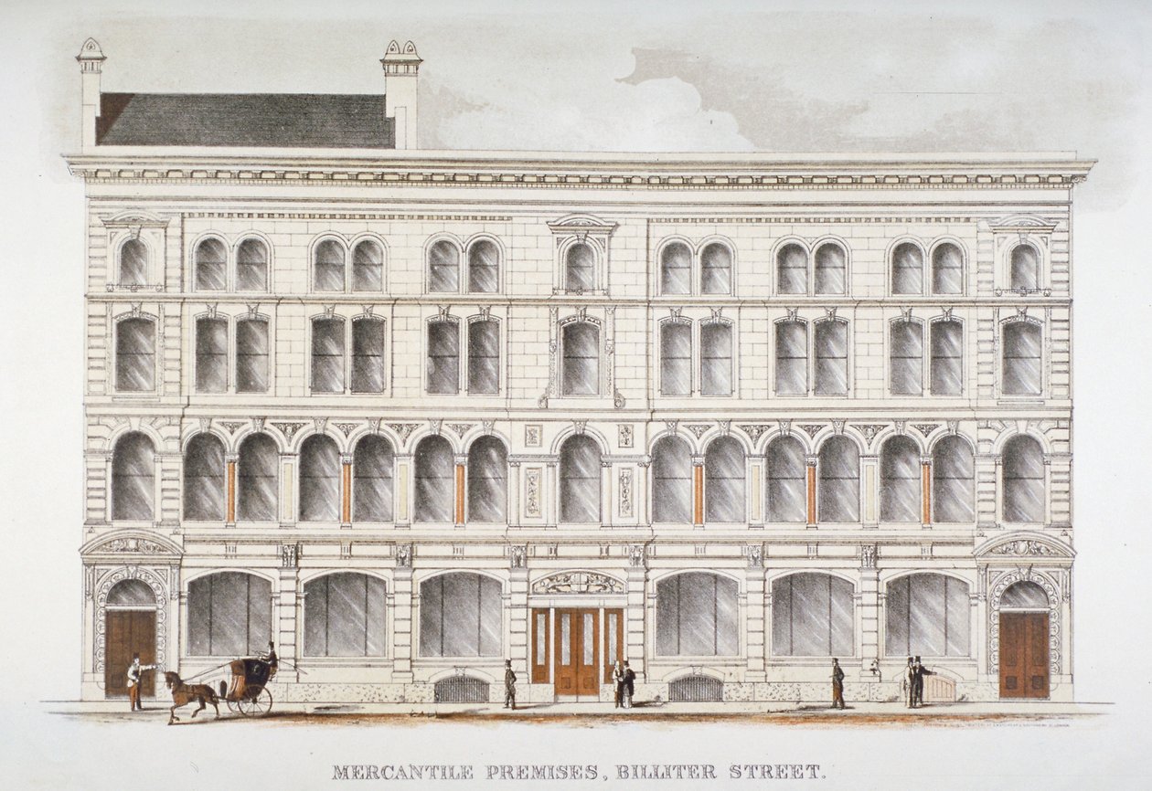 Ticari binaların görünümü, Billiter Caddesi, Londra Şehri, 1875 by Sir Joseph Causton and Sons