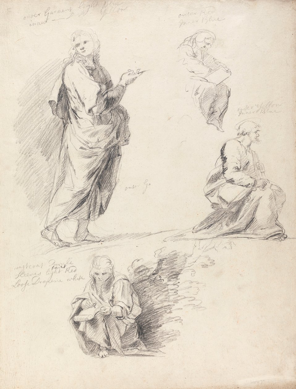 Raphael'in Tartışmasından Şekil Çalışmaları Sayfası (yazılı ayrı bir sayfa ile) by Sir Joshua Reynolds