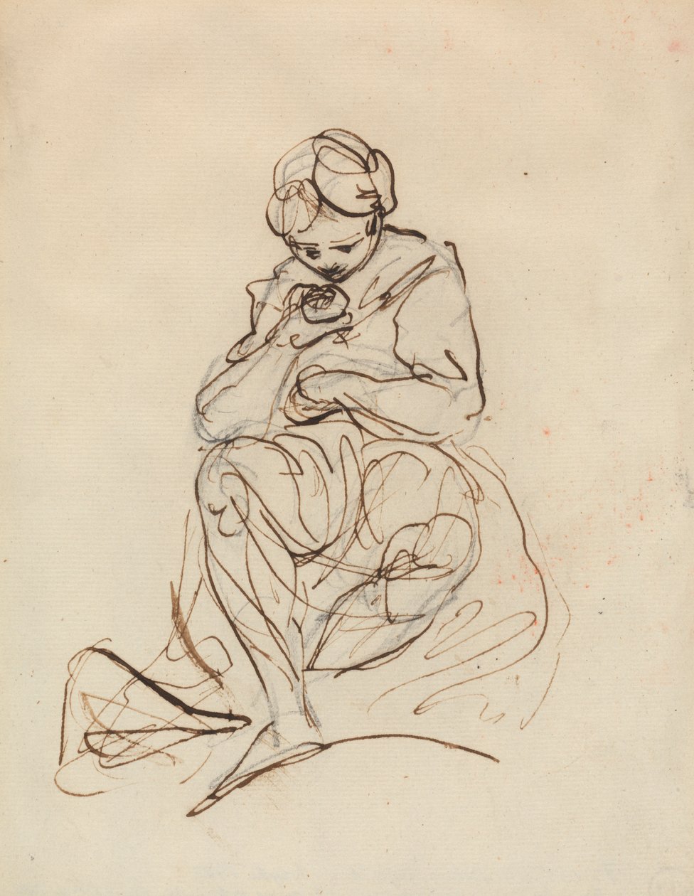 Oturan Bir Kadının Çalışması by Sir Joshua Reynolds