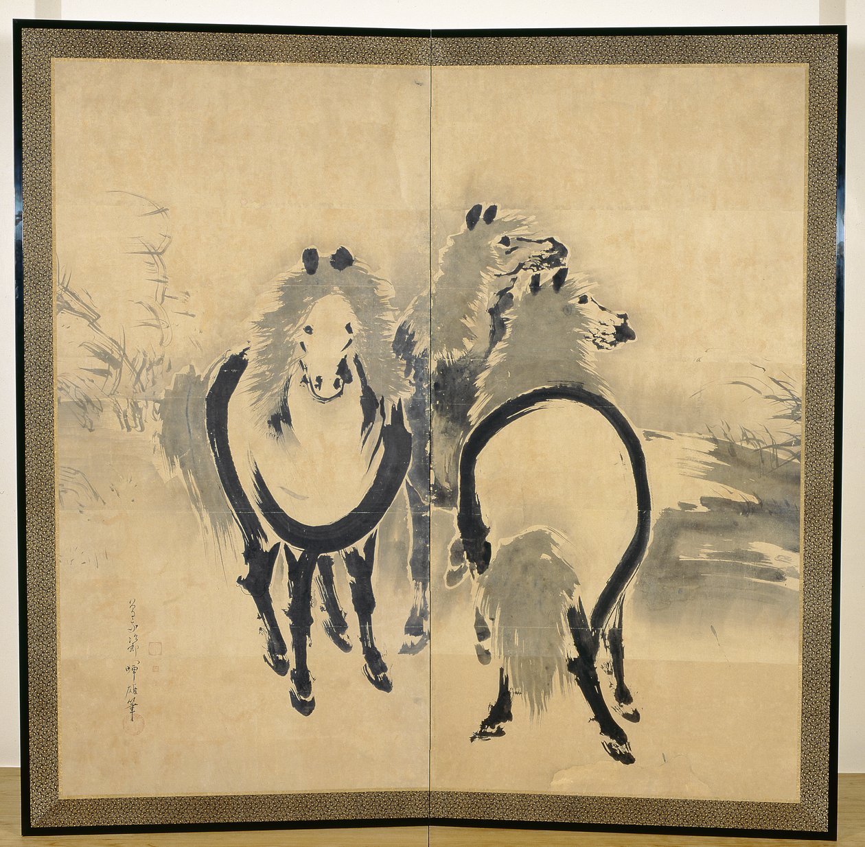 Atlar, Japon, Edo dönemi, c.18. yüzyıl (kağıt üzerine mürekkep) (bir çift) (ayrıca bkz. 121397) by Soga Shohaku