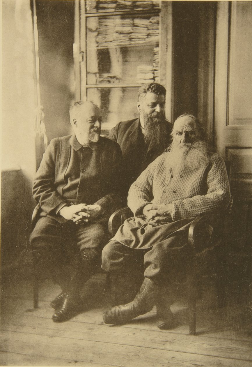 Rus yazar Leo Tolstoy, politikacı Mikhail Stakhovich ve Mikhail Sukhotin ile birlikte, Rusya, 1900