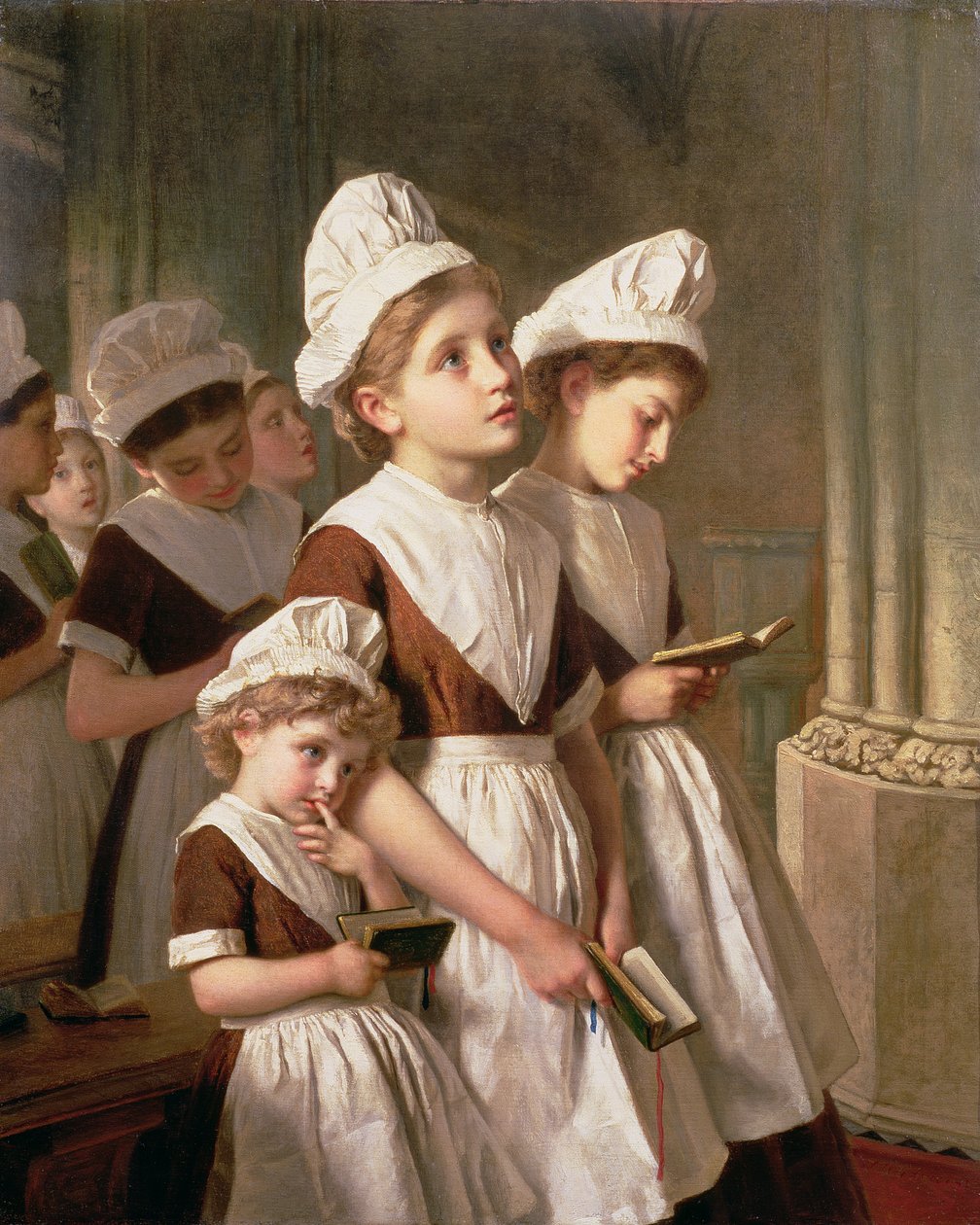 Şapelde Dua Eden Bulunan Kızlar, 1877 dolayları by Sophie Gengembre Anderson