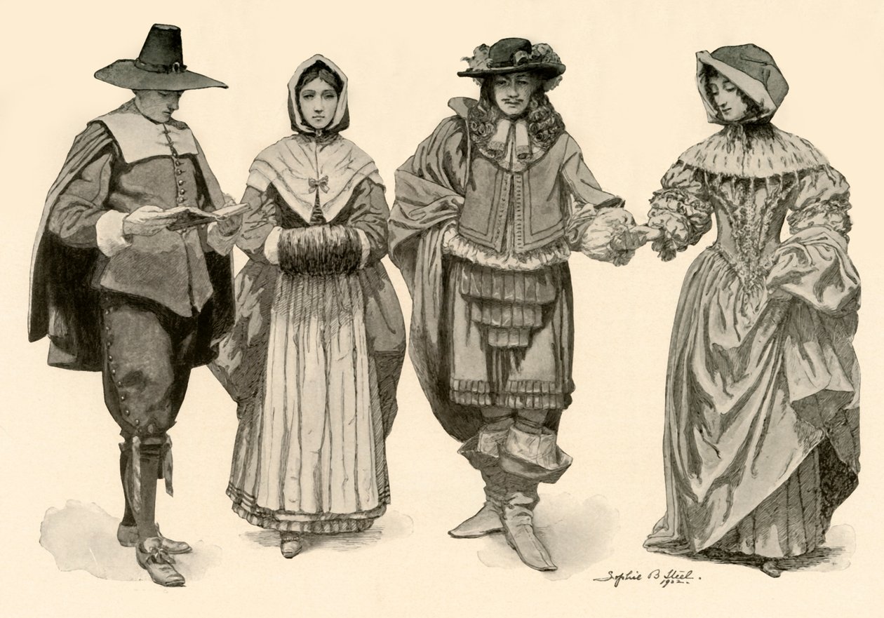 1620-1670, 1903, 1937 döneminde giyim. by Sophie B. Steel