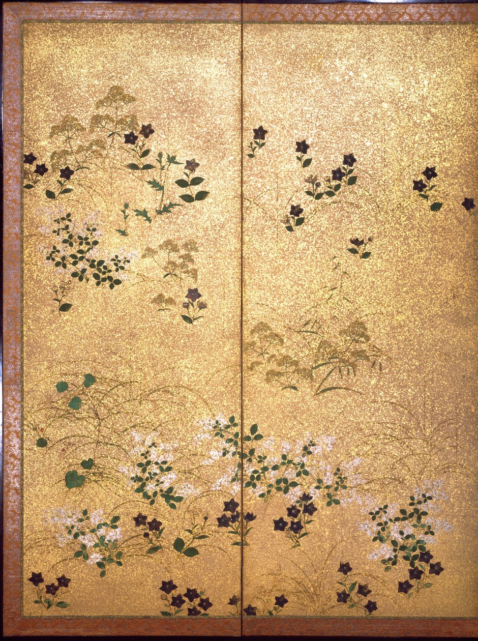 Sonbahar çimenleri, bir çift altı panelli katlanır paravandan detay, Edo Dönemi (kağıt üzerinde wc ve altın varak) by Sotatsu Hokkoyo Sotatsu Hokkoyo