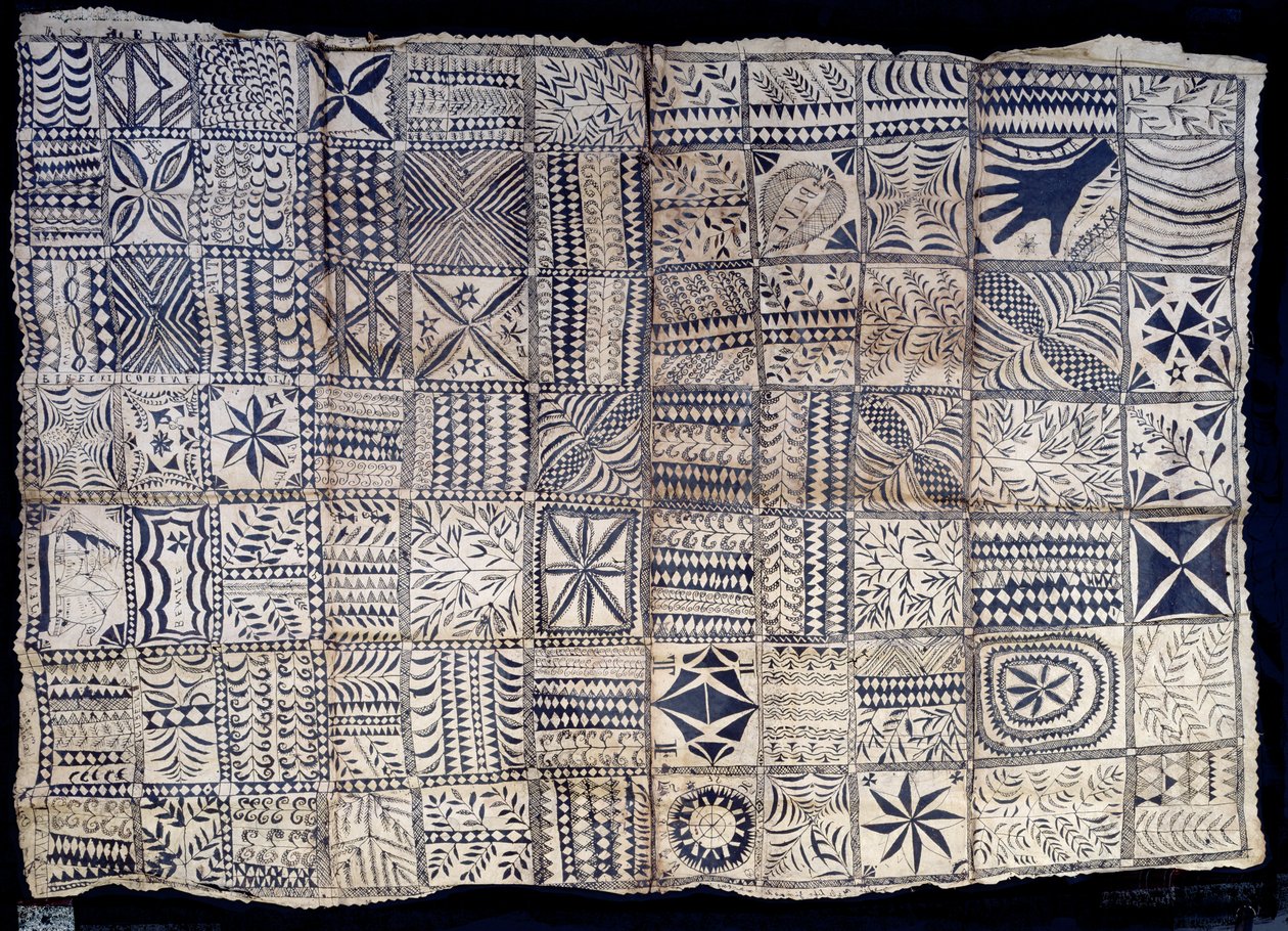 Niue Tapa Bezi, Niue adasından, c.1885 (kabuk kumaşı üzerinde pigment) by South Pacific