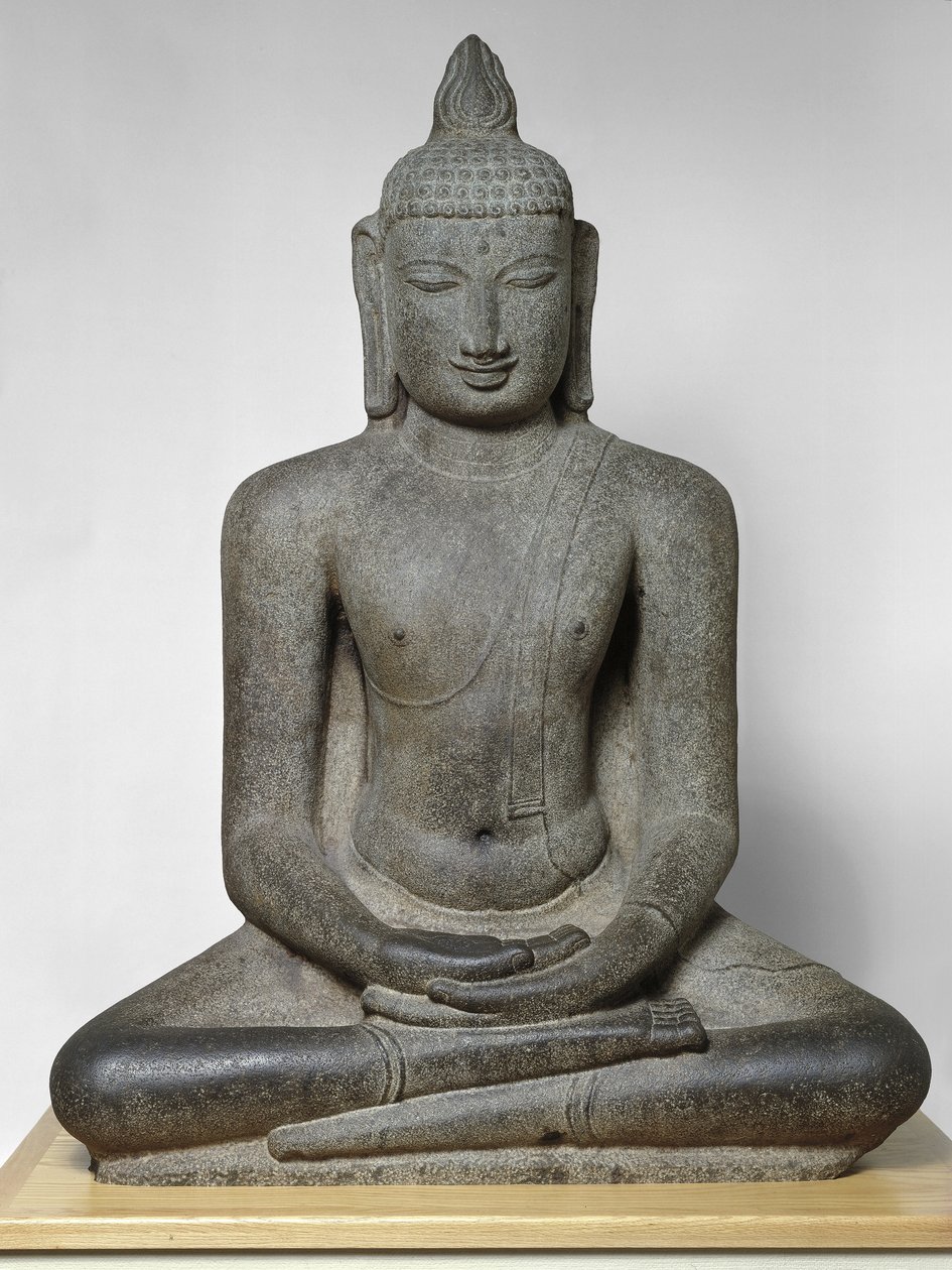 Meditasyonda oturan Buddha Shakyamuni (Dhyanamudra), Chola dönemi, c.12. yüzyıl (granit) by South Indian School