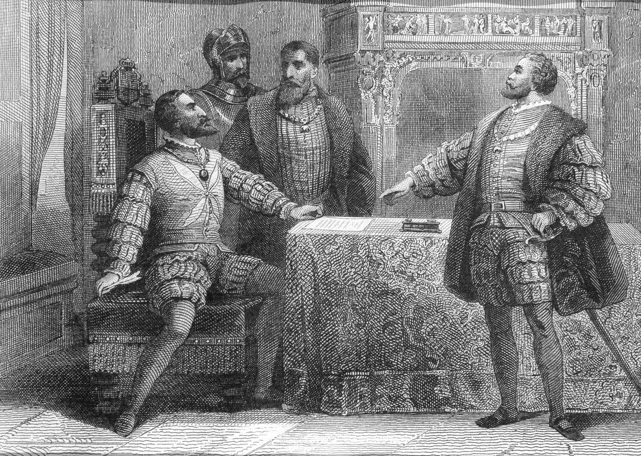 İspanya Kralı V. Carlos (1500-58) ve Fransa Kralı I. François (1494-1547) Madrid Antlaşması