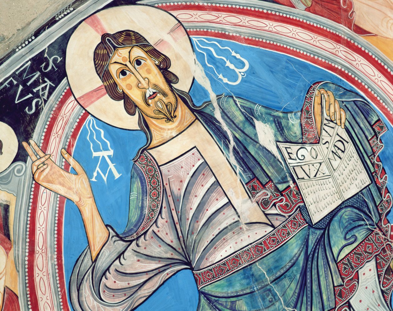 Yüksek melekler ve Evangelistlerin sembolleri ile çevrili Majesteleri İsa, 12. yüzyıl orijinalinin kopyası by Spanish School