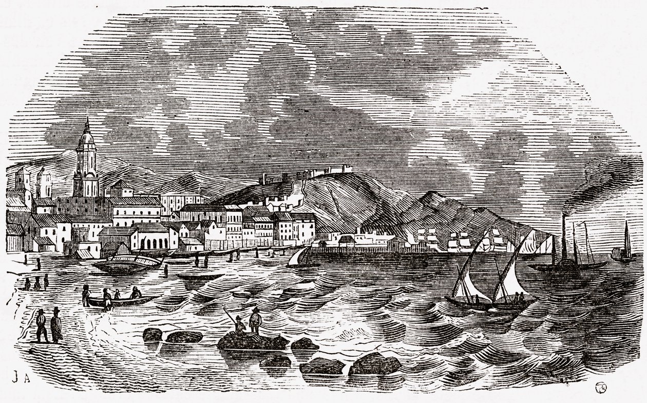 Şehir ve Malaga Limanı, İspanya, 1800