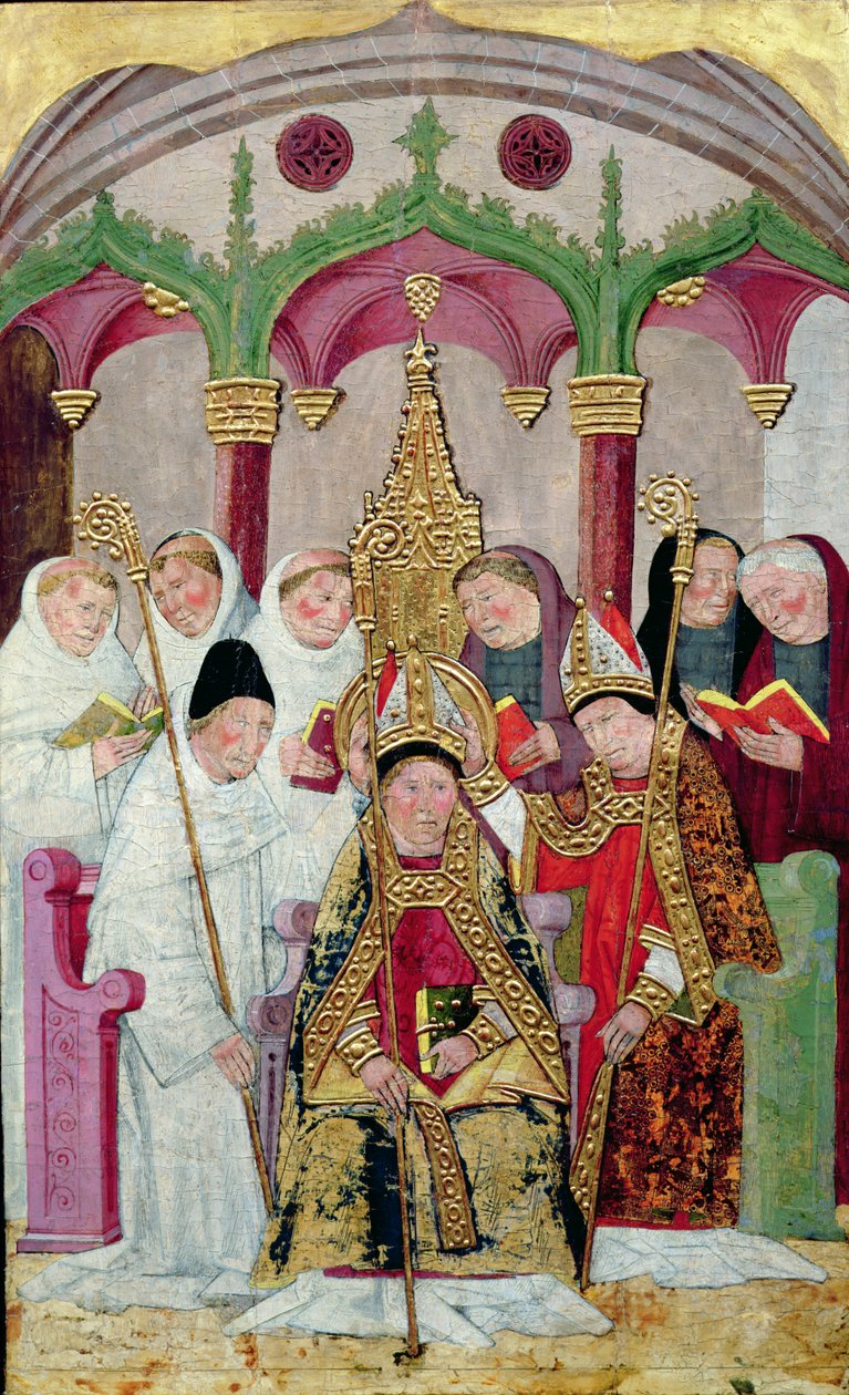 Bir Piskoposun Kutsanması, Valensiya Okulu (panelde yağ ve altın) by Spanish School