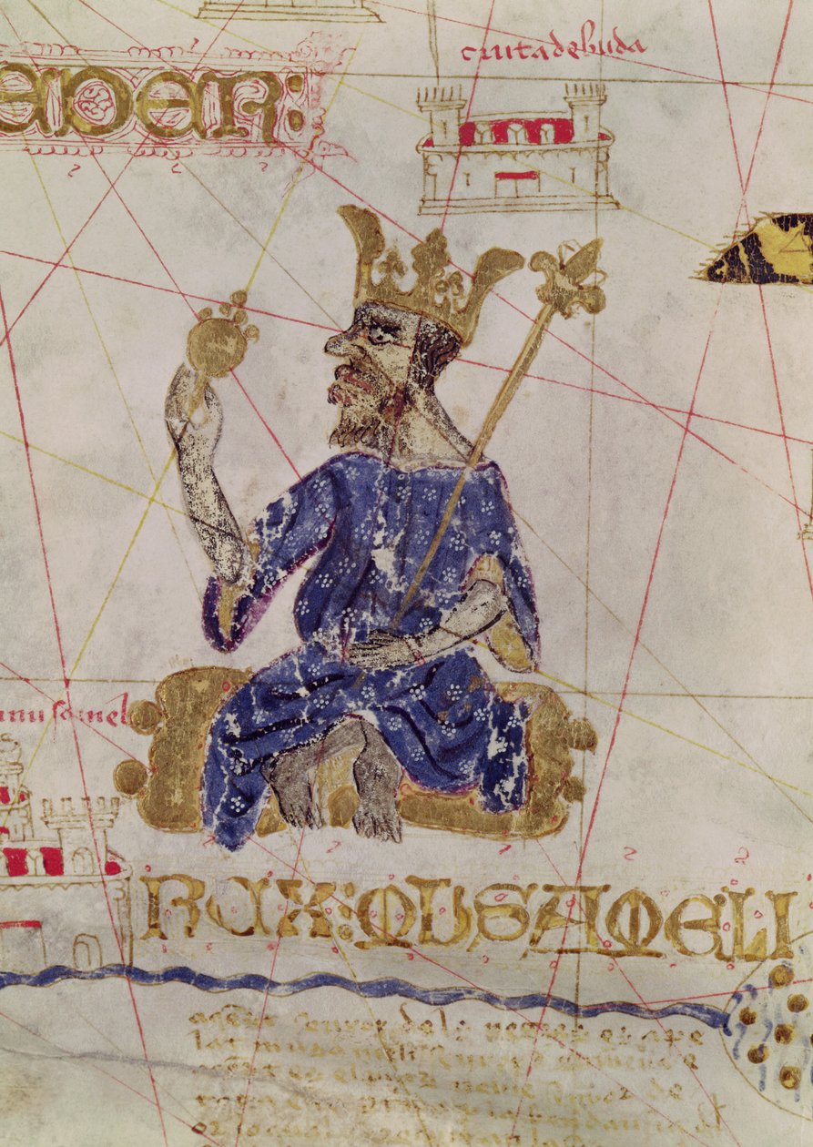 Kankou Mousa, Mali Kralı, Charles V Haritası, Mecia de Viladestes Haritası, Avrupa ve Kuzey Afrika portulanı, 1413 by Spanish School