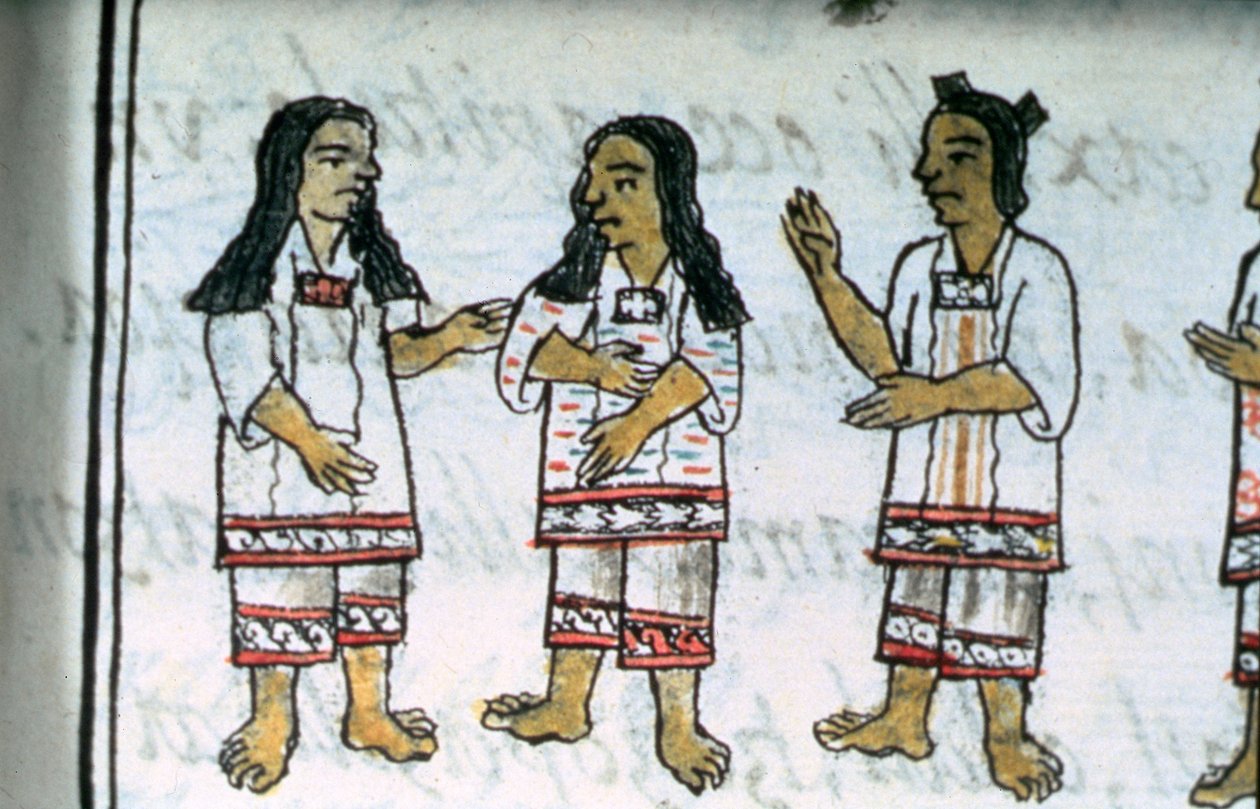 Bayan Palat. 218-220 Kitap IX Kadın Aztek kostümleri, Bernardino de Sahagun