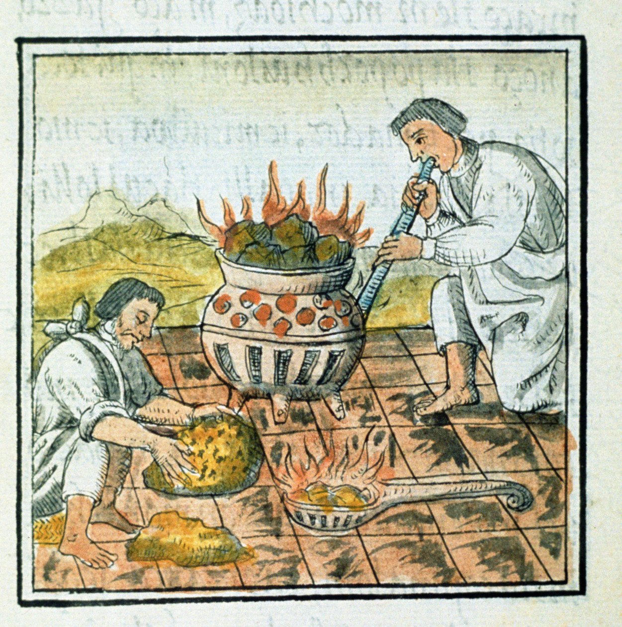 Bayan Palat. 218-220 Kitap IX Aztek imparatorluğunda altın eritme ve döküm, Bernardino de Sahagun