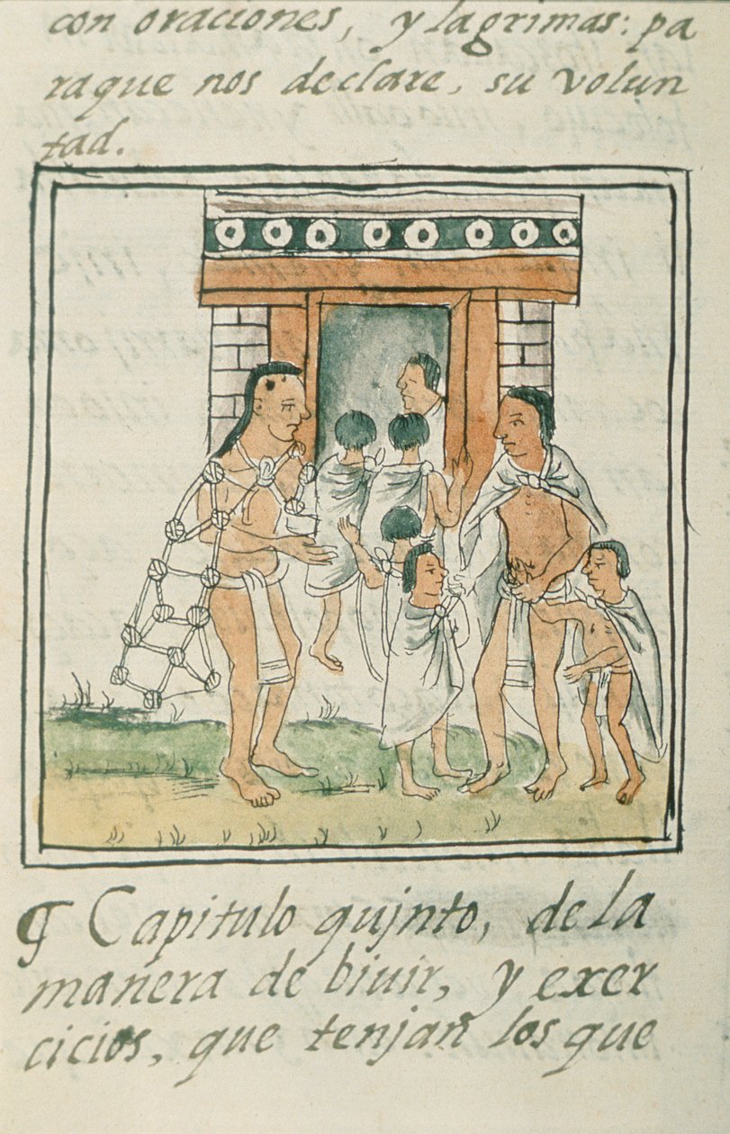 Bayan Palat. 218-220 Kitap IX Bir eve giren küçük çocuklar, Bernardino de Sahagun