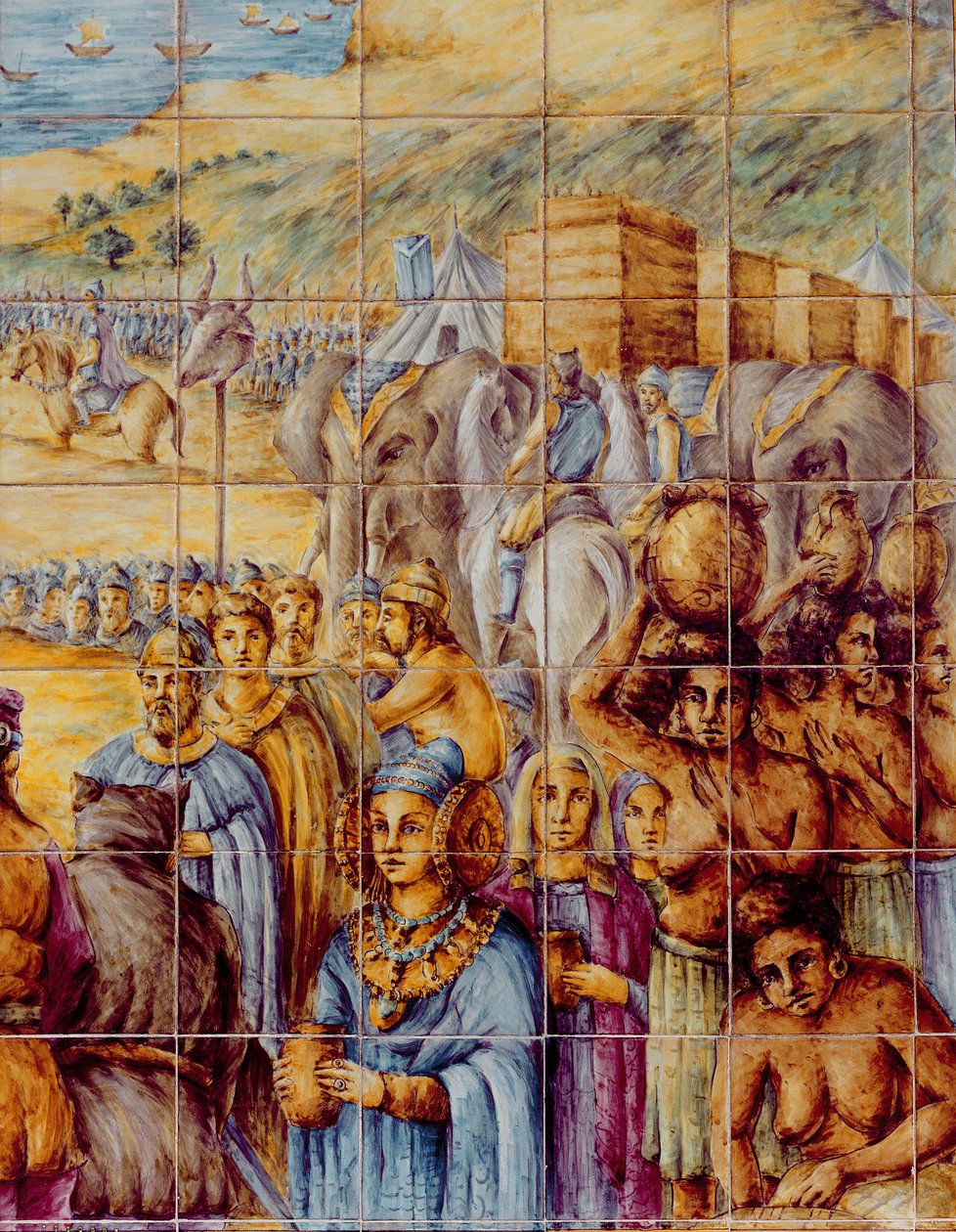 Elche Hanımı, fillerle birlikte alayda by Spanish School