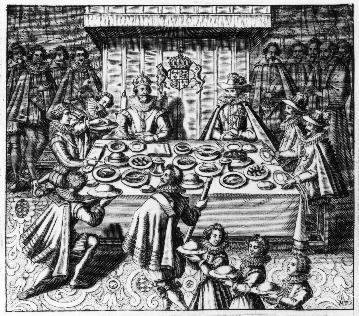 İspanyol Büyükelçisi, İngiltere Kralı I. James ile yemek yiyor, c.1620-25 by Spanish School
