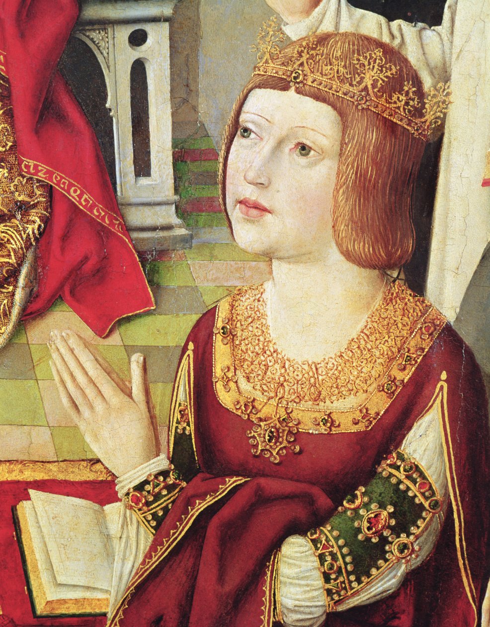 Katolik Kralların Bakiresi, Isabella de Castille (1451-1504) c.1490 detayı (bkz. 60603 ve 3947) by Spanish School
