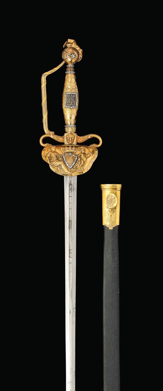 Önemli bir elmas setli altın kabzalı kılıç, c.1814-15 (çelik, altın ve elmaslar) by Spanish School