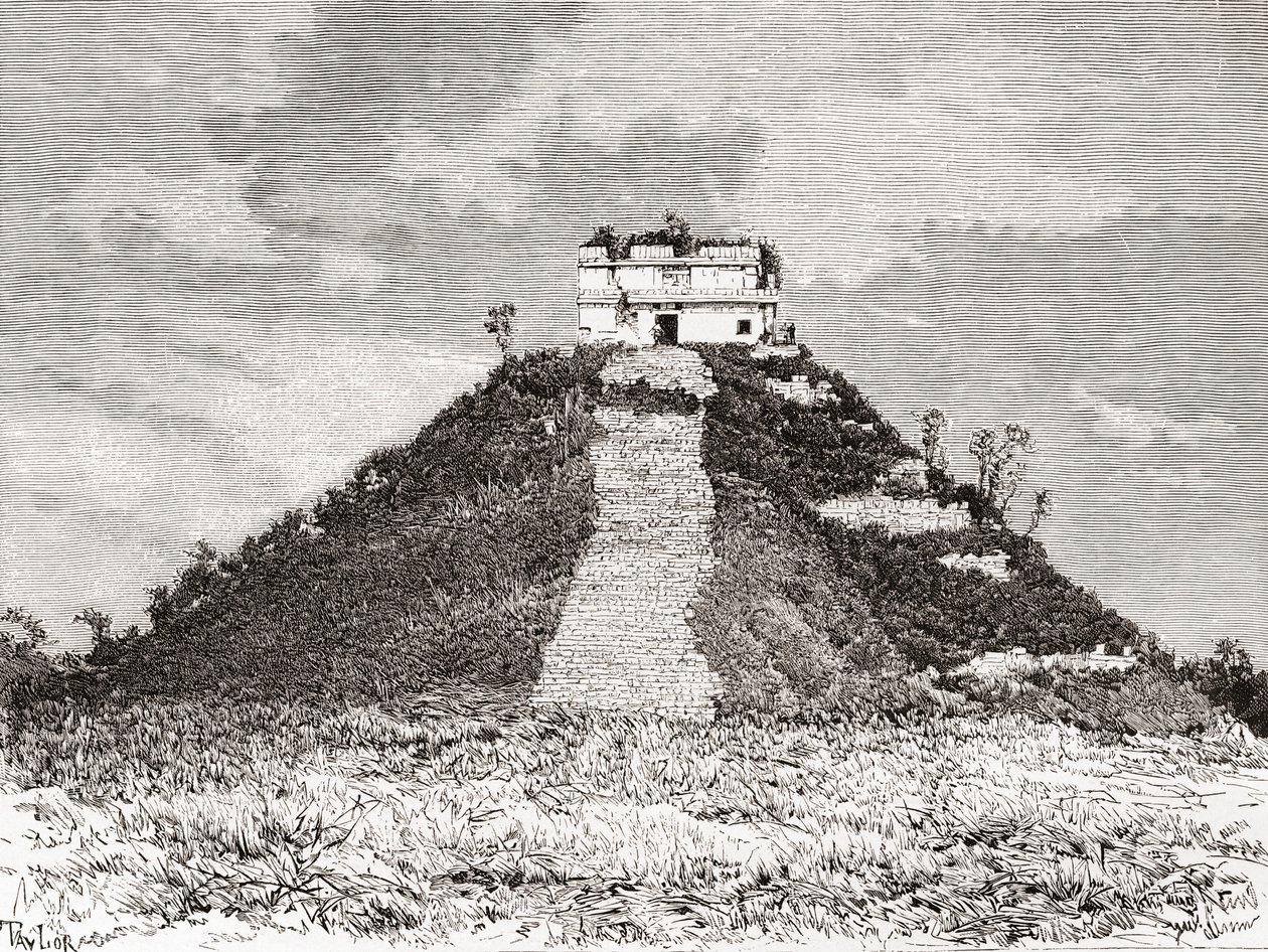 Chichen Itza, Yucatán, Meksika: El Castillo, diğer adıyla Kukulkan Tapınağı veya Kukulkans piramidi by Spanish School