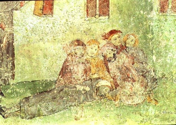 Bir Tapınak İnşa Eden İşçilerin Detayı, Lluca Aziz Meryem Korosu altında fresk (fresk) by Spanish School