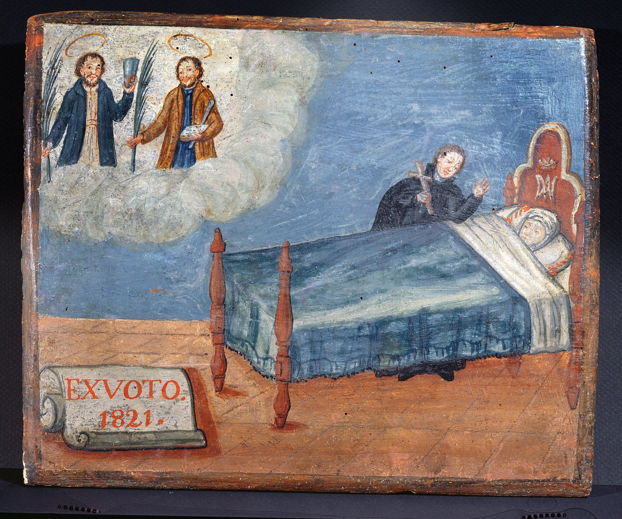 SS'ye adanmış Ex Voto. Cosmas ve Damian, hasta bir kadının iyileşmesi için minnettarlık içinde, 1821 by Spanish School