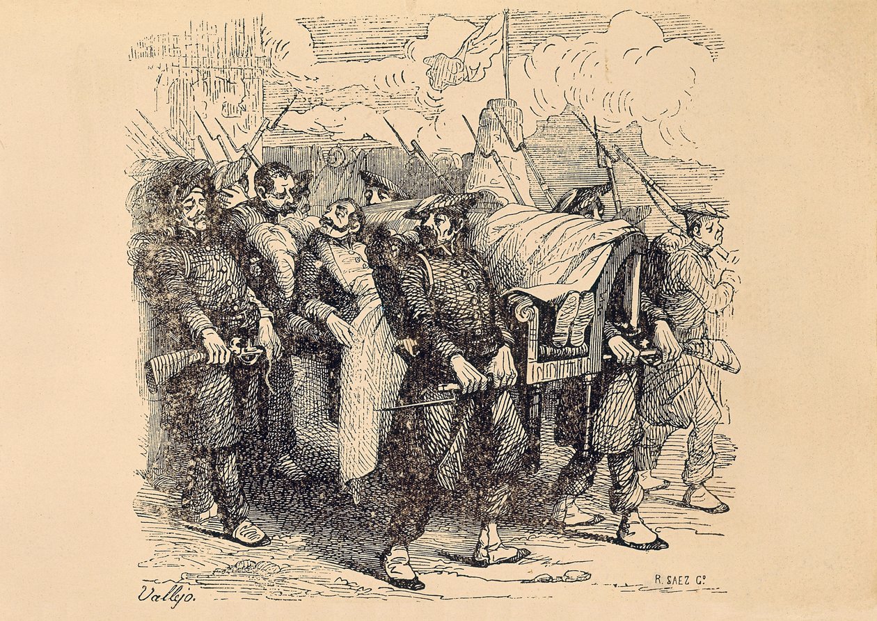 Birinci Carlist Savaşı (1833-1840): Bilbao Kuşatması sırasında Carlist General Tomas Zumalacarregui (1788-1835) yaraları by Spanish School