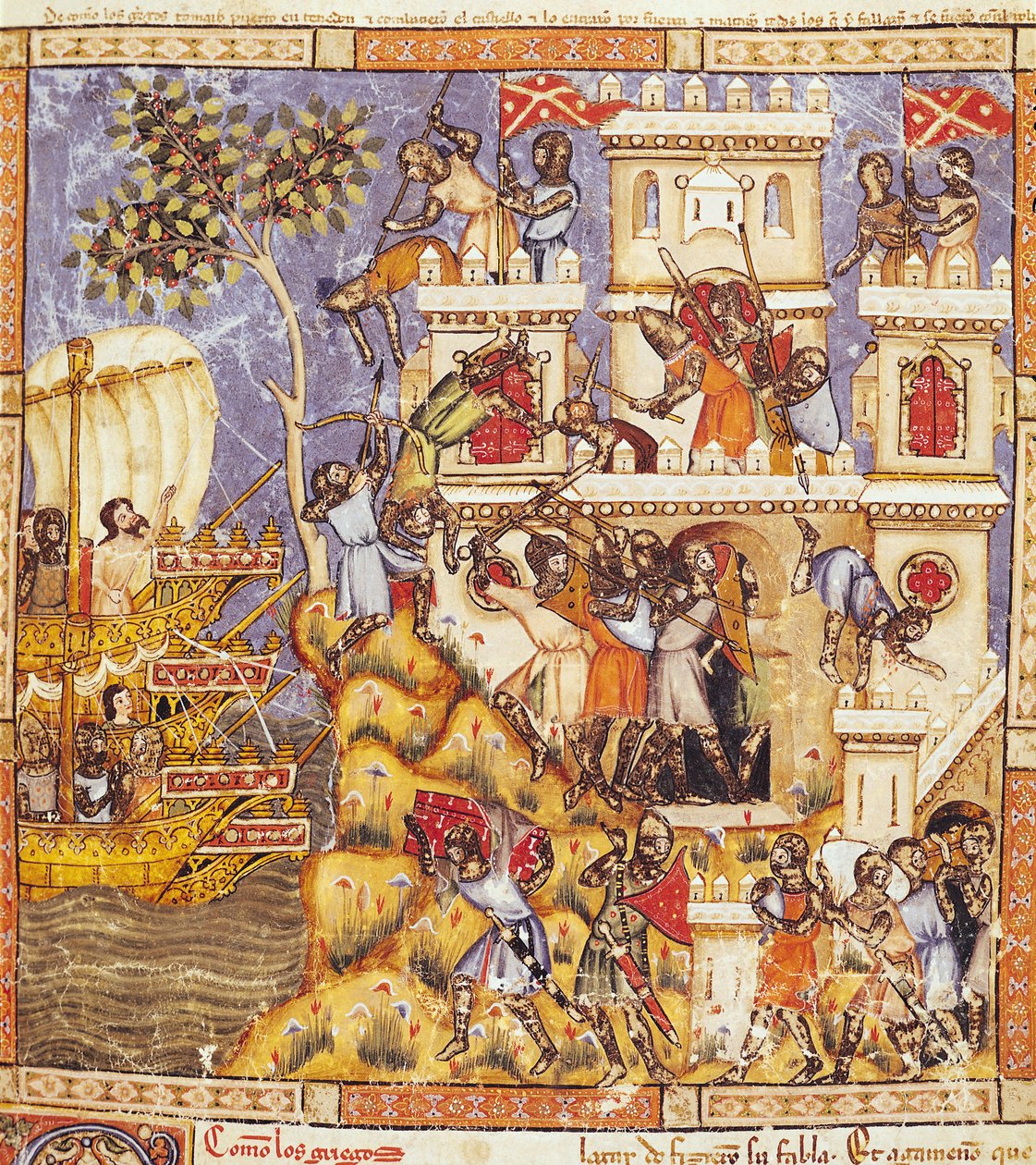 Fol.30r Yunanlıların Çıkarması, Bozcaada Kalesi Kuşatması ve Savunucuların Ölümü, Codex Benito Santa Mora