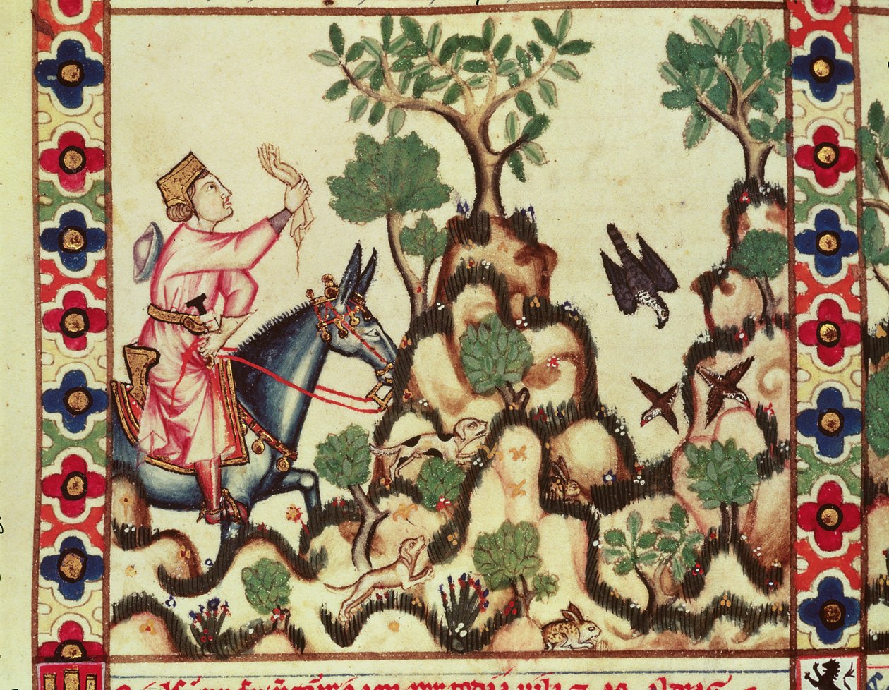 Fol.64r Falcon Hunt, Alfonso X, Castille ve Leon