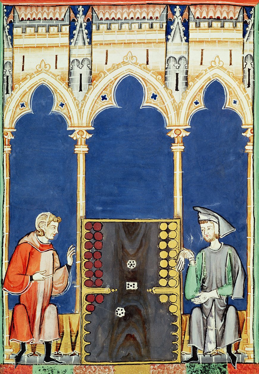 Fol.85v Oyunlar, Satranç, Zar ve Tahtalar Kitabından İki Tavla Oyuncusu, 1282 by Spanish School