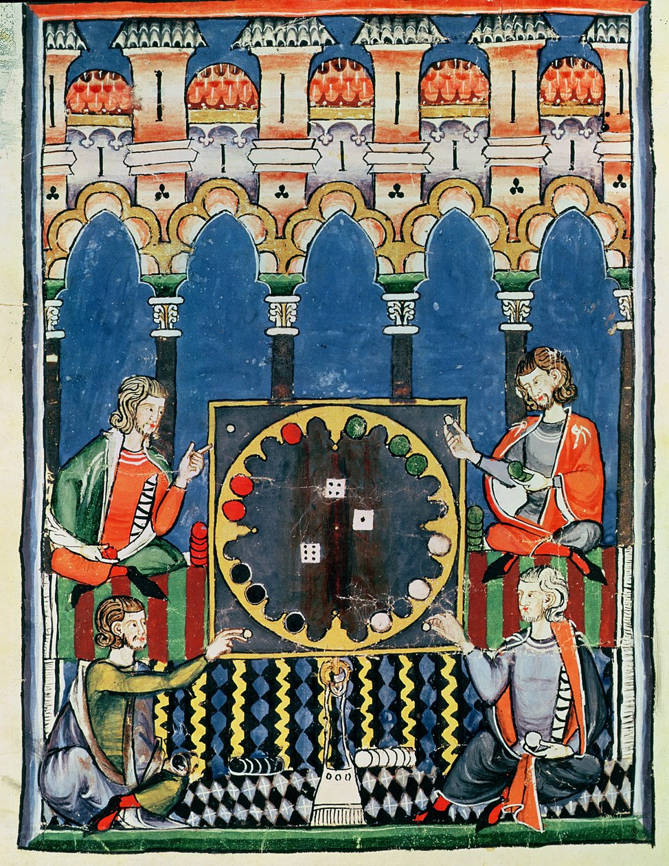 Fol.89v Oyunlar, Satranç, Zar ve Tahtalar Kitabından Dört Arap Tavla Oyuncusu, 1282 by Spanish School