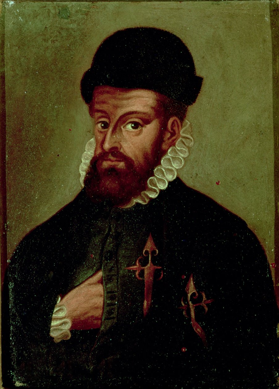 Francisco Pizarro (1478-1541) İspanyol fatihi (panelde yağlı boya) by Spanish School