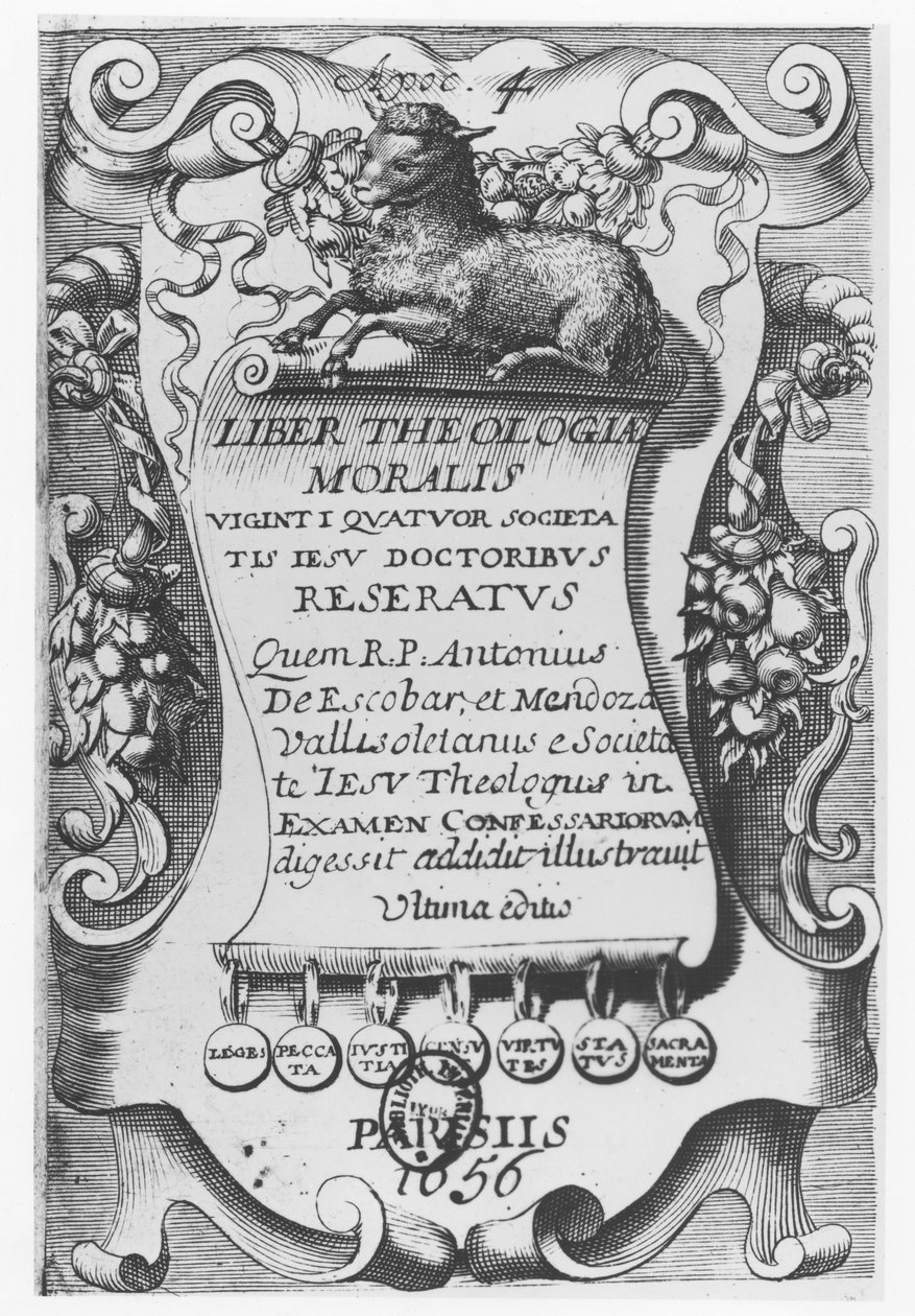 Liber Theologiae Moralis için Frontispiece, Antonio Escobar y Mendoza, 1656 by Spanish School