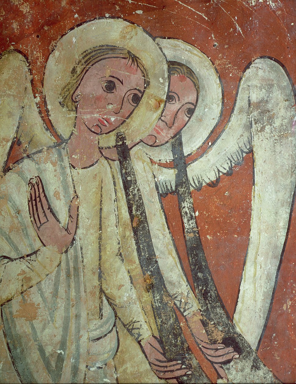 Cenaze anıtı, yargı trompetli melekler, detay (fresk) by Spanish School