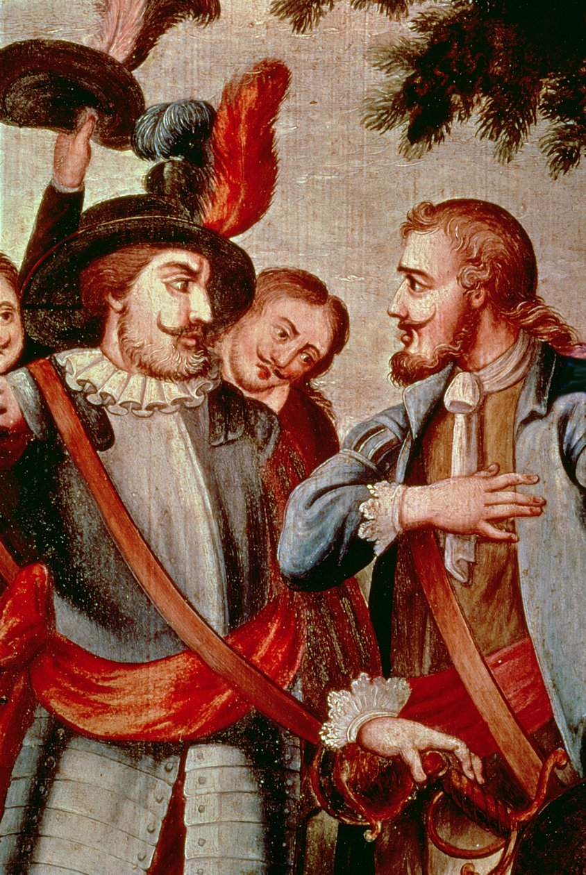 Hernando Cortes (1485-1547) ve Diego di Velasquez (1465-1524) (tuval üzerine yağlı boya) (detay) (bkz. 113574) by Spanish School