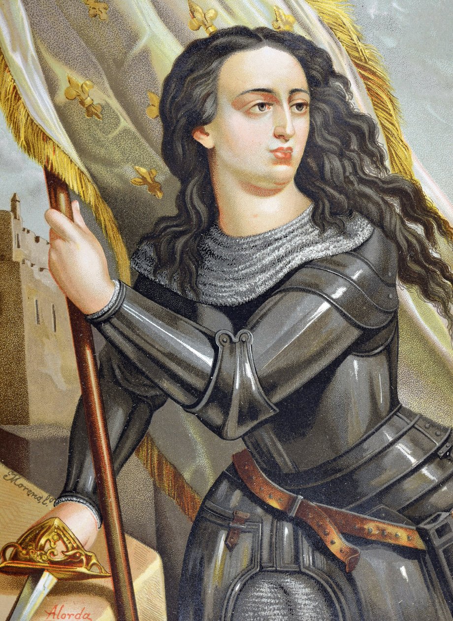 JOAN OF ARC, Aziz (1412-1431). Yüz Yıl Savaşı sırasında Fransız kadın kahramanı. Juan Landa Seix tarafından yapılan Hombres y mujeres ünlülerinin çizimi by Spanish School