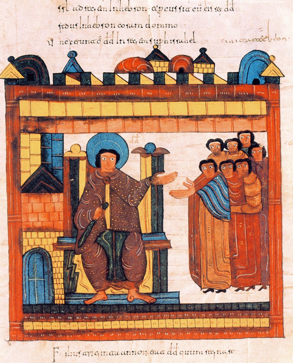Kral Davut tahtına oturmuş ve sarayıyla çevrili, St. Isidores